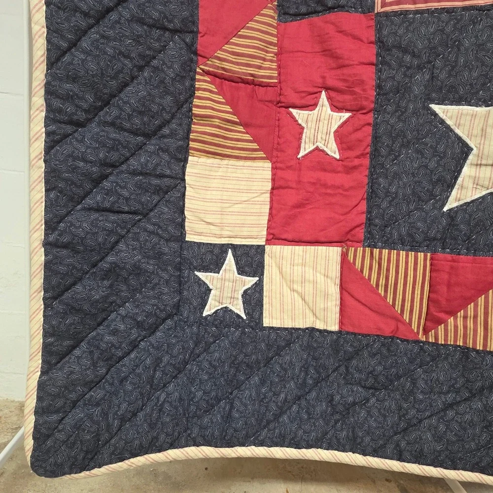 Americana Patriotic Stars and Stripes Quilted Wall Hanging Navy Red Cream 59x45